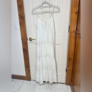 Jen’s Pirate Booty White Boho Maxi Dress Lace Button Front XS